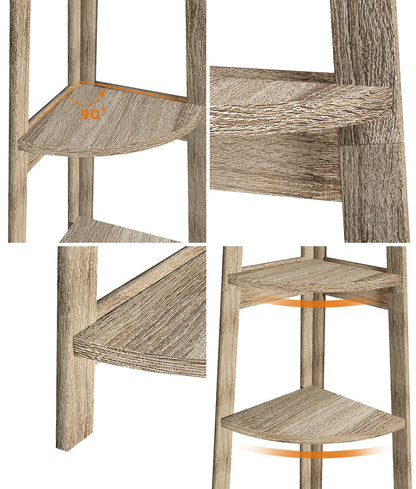 Oikiture Corner Ladder Shelf 5 Tier Display Stand Bookshelf Natural-Bookshelf-PEROZ Accessories