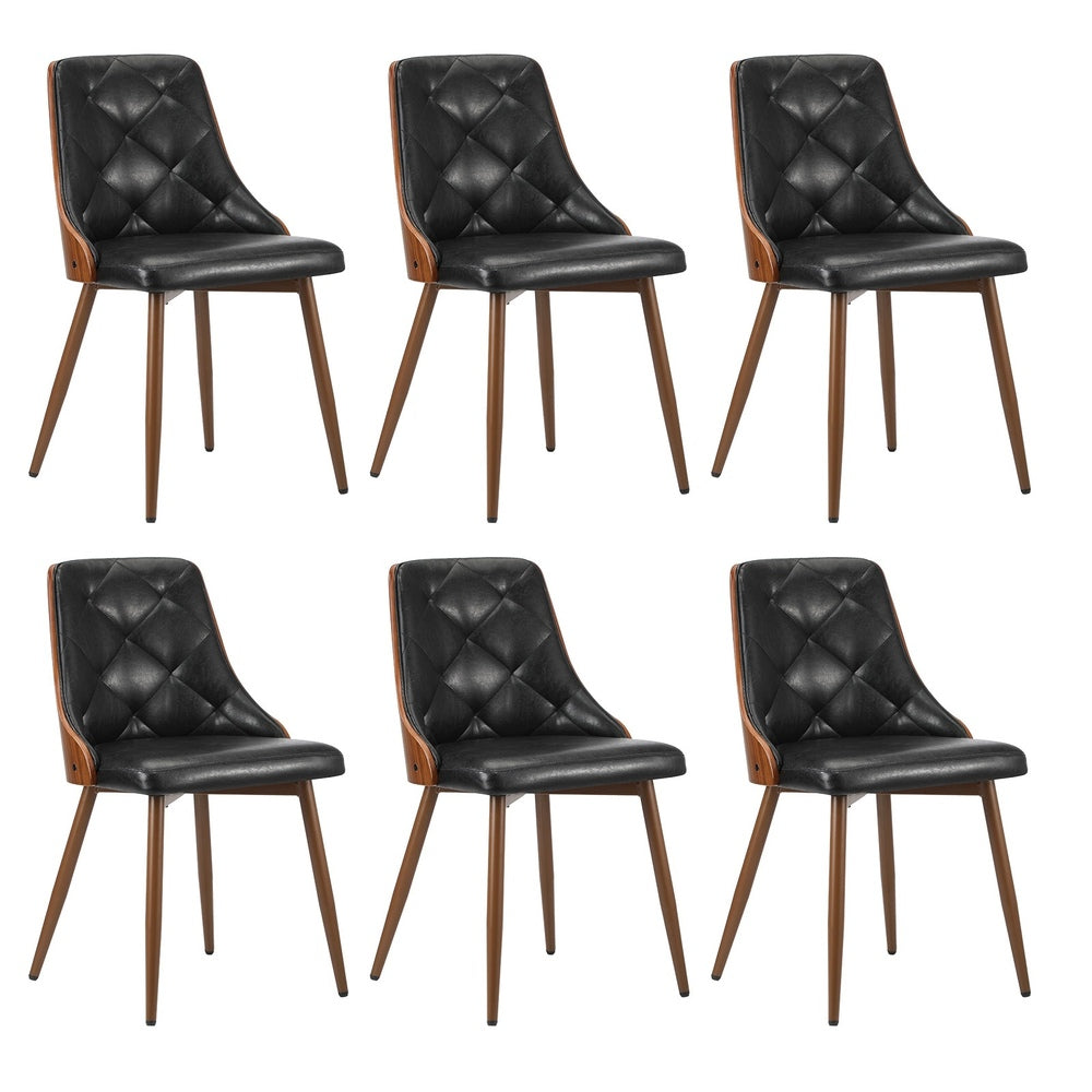 Oikiture Dining Chairs Cafe Seat Retro PU Leather x6 Black-Dining Chair-PEROZ Accessories
