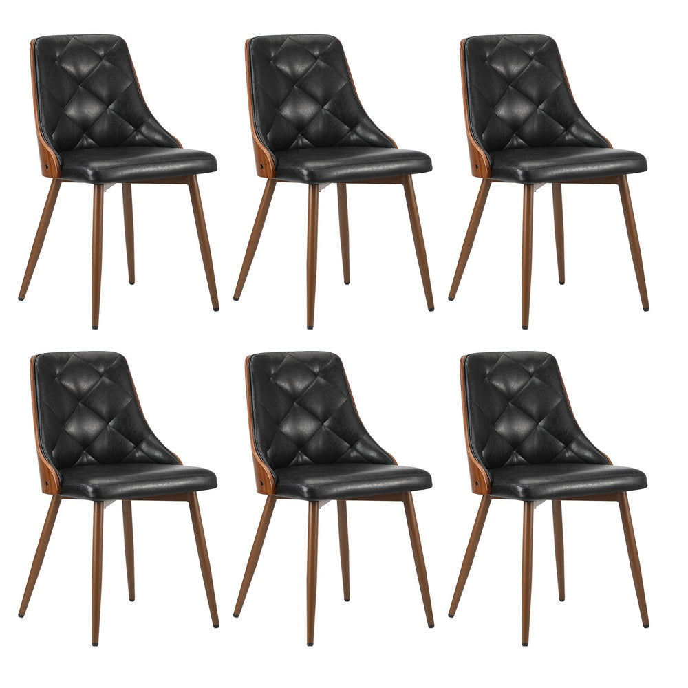 Oikiture Dining Chairs Cafe Seat Retro PU Leather x6 Black-Dining Chair-PEROZ Accessories