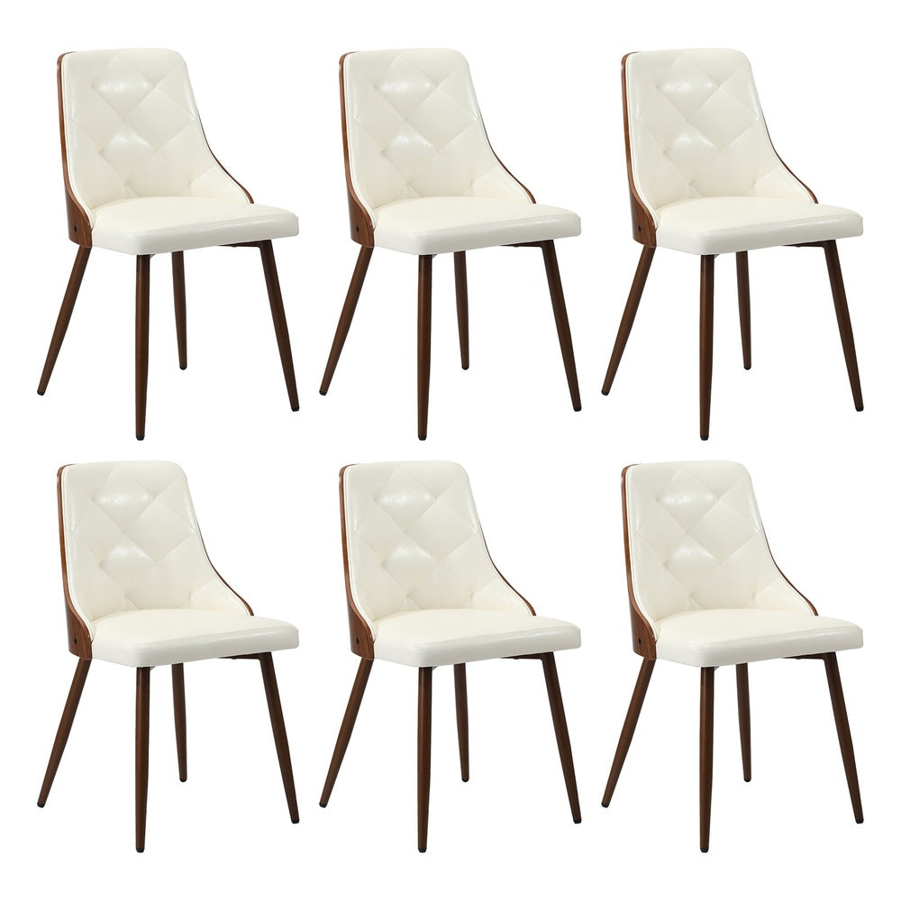 Oikiture Dining Chairs Kitchen Lounge PU Leather x6 White-Dining Chair-PEROZ Accessories