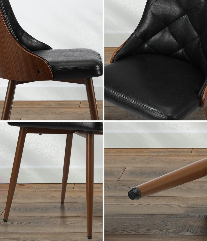 Oikiture Dining Chairs Retro PU Leather x2 Black-Dining Chair-PEROZ Accessories