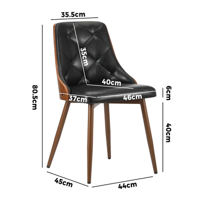 Oikiture Dining Chairs Retro PU Leather x2 Black-Dining Chair-PEROZ Accessories
