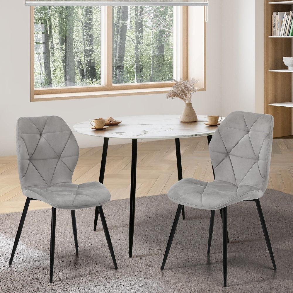 Oikiture Dining Chairs Set of 2 Velvet Grey-Dining Chair-PEROZ Accessories