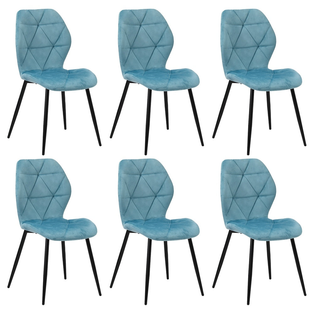 Oikiture Dining Chairs Set of 6 Velvet Blue-Dining Chair-PEROZ Accessories