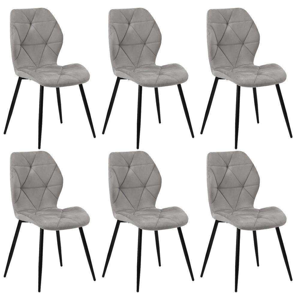 Oikiture Dining Chairs Set of 6 Velvet Grey-Dining Chair-PEROZ Accessories