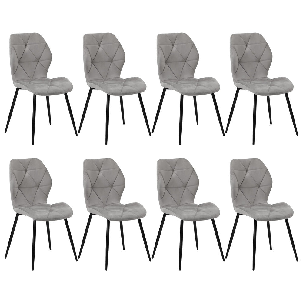 Oikiture Dining Chairs Set of 8 Velvet Grey-Dining Chair-PEROZ Accessories