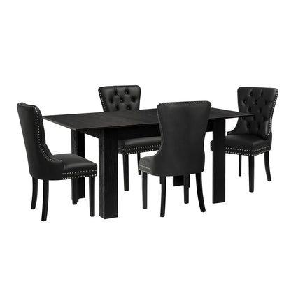 Oikiture Dining Set 160cm Extendable Table with 4PCS Chairs PU Leather-Dining Set-PEROZ Accessories