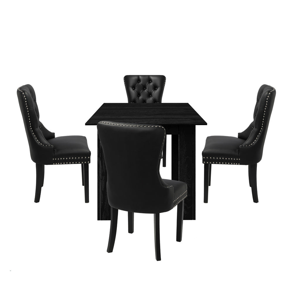 Oikiture Dining Set 160cm Extendable Table with 4PCS Chairs PU Leather-Dining Set-PEROZ Accessories