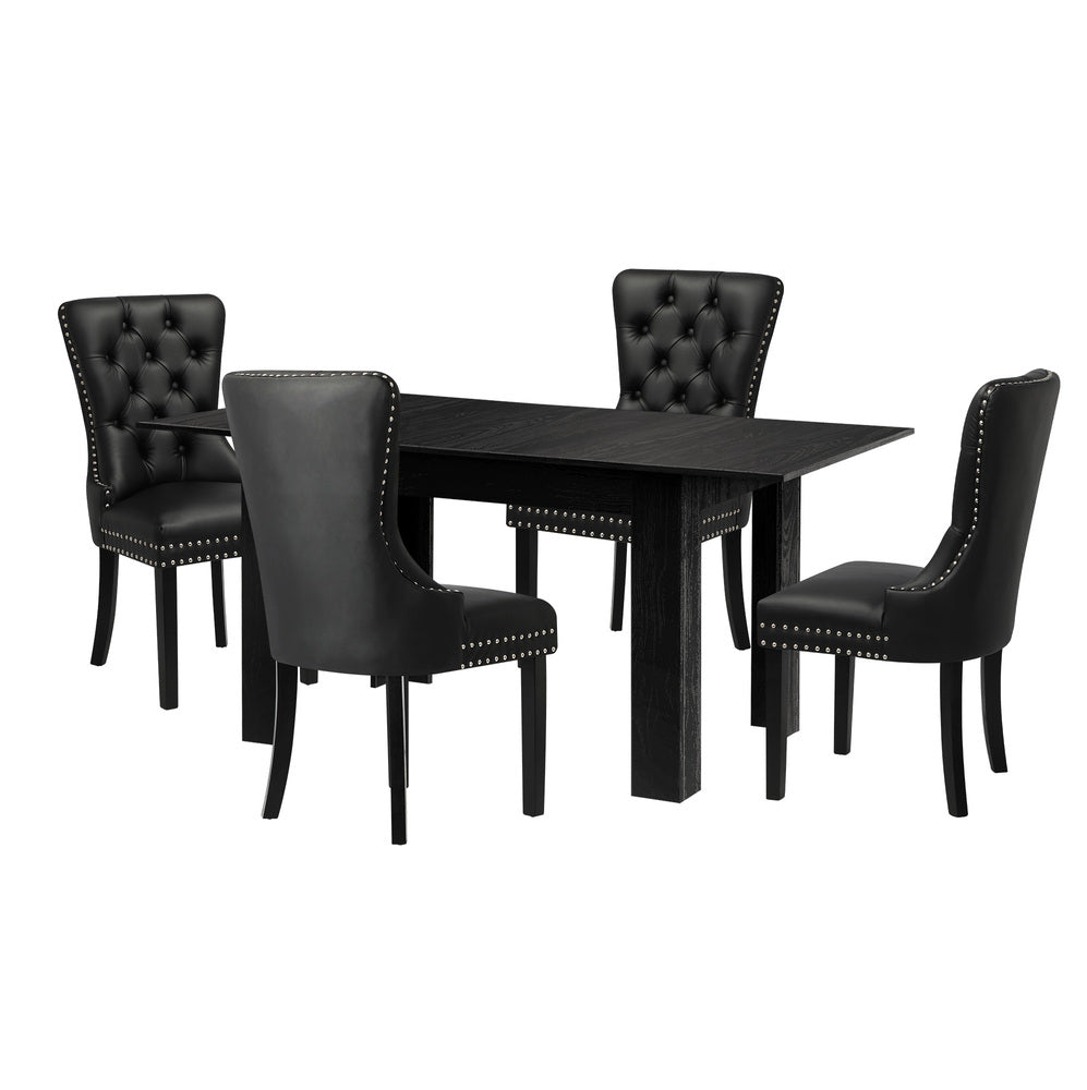 Oikiture Dining Set 160cm Extendable Table with 4PCS Chairs PU Leather-Dining Set-PEROZ Accessories