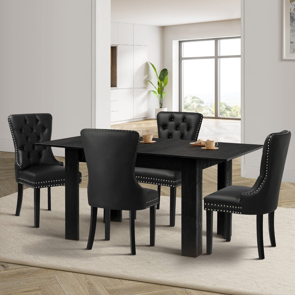 Oikiture Dining Set 160cm Extendable Table with 4PCS Chairs PU Leather-Dining Set-PEROZ Accessories