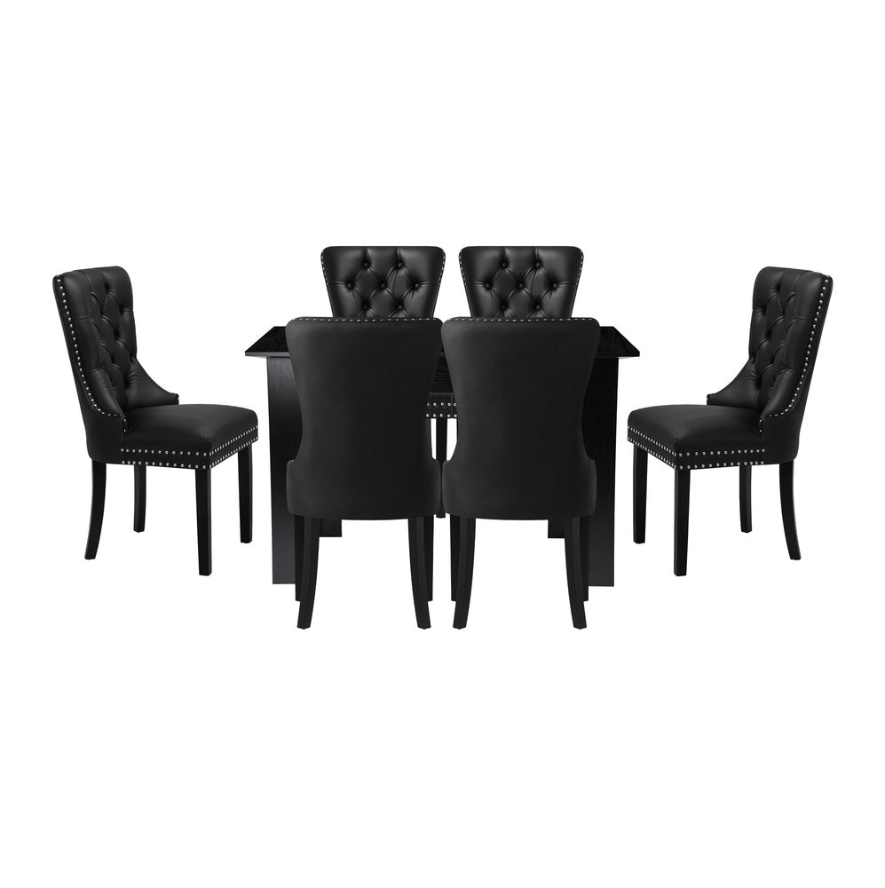 Oikiture Dining Set 160cm Extendable Table with 6PCS Chairs PU Leather-Dining Set-PEROZ Accessories