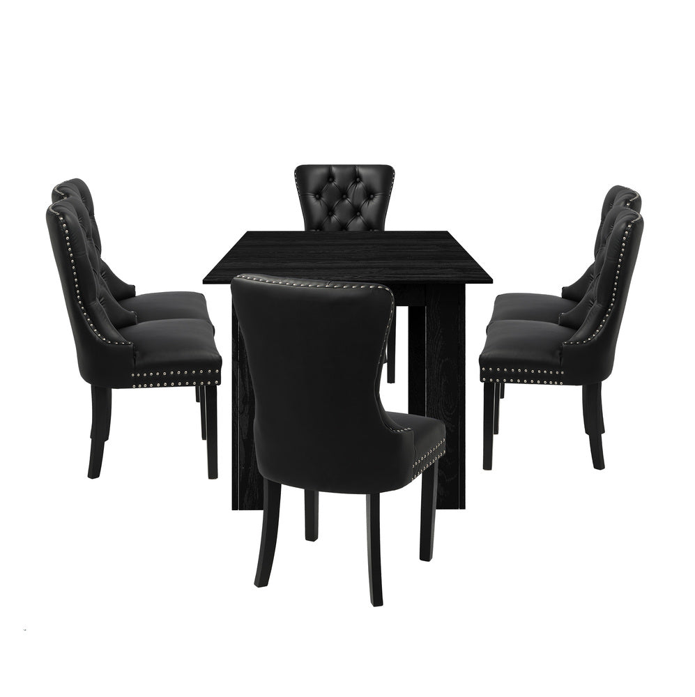 Oikiture Dining Set 160cm Extendable Table with 6PCS Chairs PU Leather-Dining Set-PEROZ Accessories