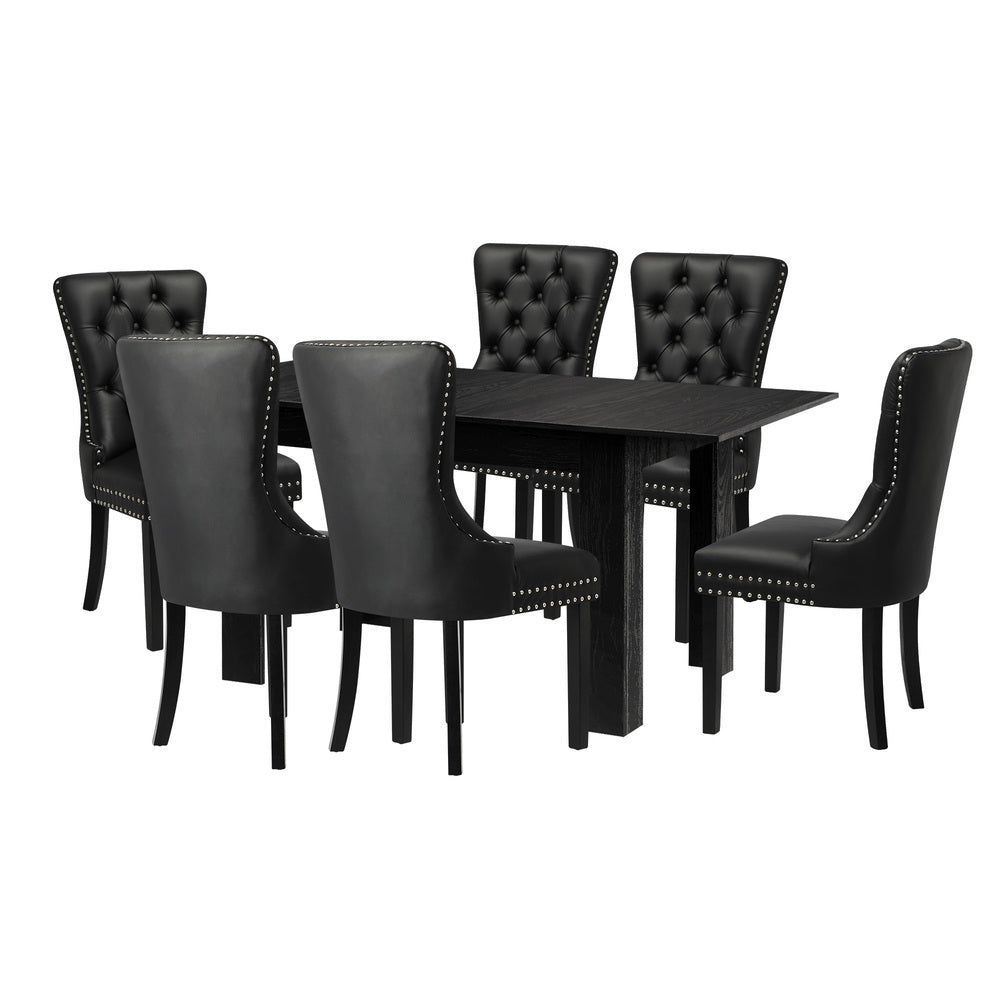 Oikiture Dining Set 160cm Extendable Table with 6PCS Chairs PU Leather-Dining Set-PEROZ Accessories