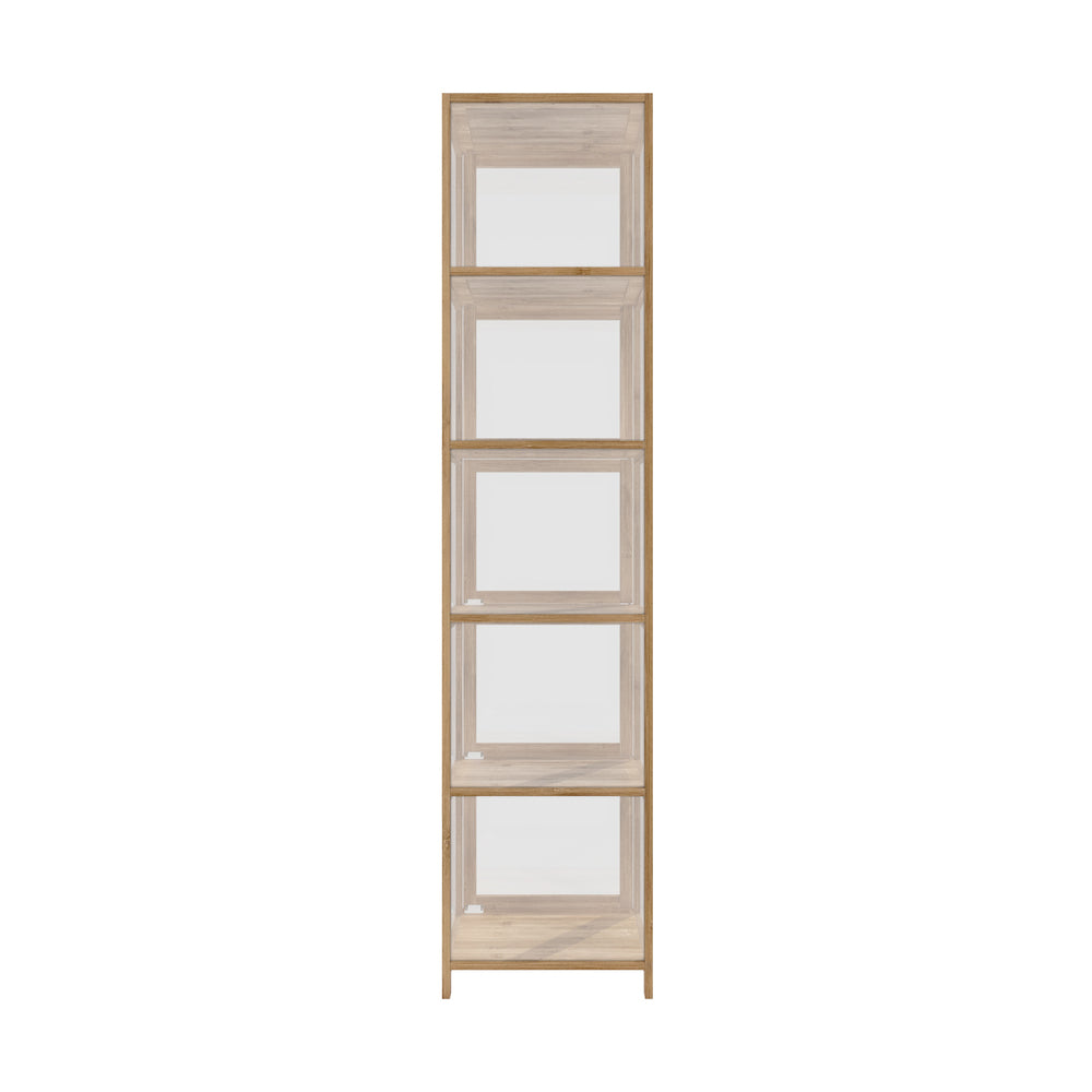 Oikiture Display Cabinet 5-Tier Slim Storage Shelves Brown-Display Shelf-PEROZ Accessories