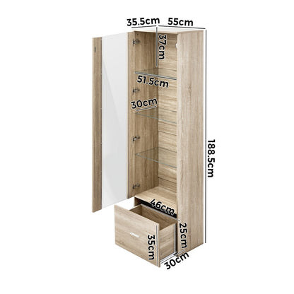 Oikiture Display Cabinet Buffet Sideboard LED Light High Gloss Door Natural-Sideboard-PEROZ Accessories