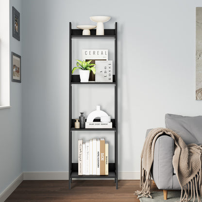 Oikiture Display Shelf 4 Tier Corner Ladder Shelves Black-Bookshelf-PEROZ Accessories
