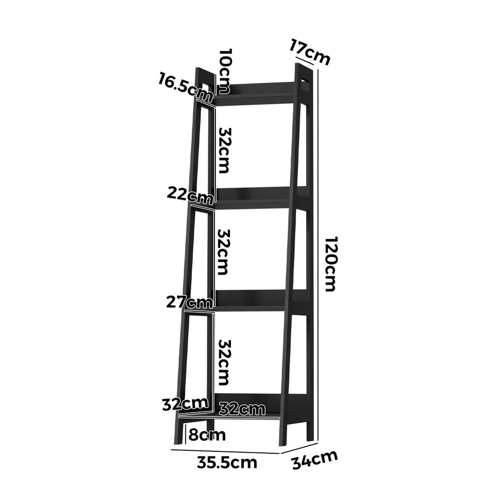 Oikiture Display Shelf 4 Tier Corner Ladder Shelves Black-Bookshelf-PEROZ Accessories