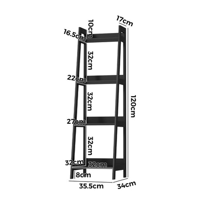Oikiture Display Shelf 4 Tier Corner Ladder Shelves Black-Bookshelf-PEROZ Accessories
