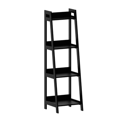 Oikiture Display Shelf 4 Tier Corner Ladder Shelves Black-Bookshelf-PEROZ Accessories