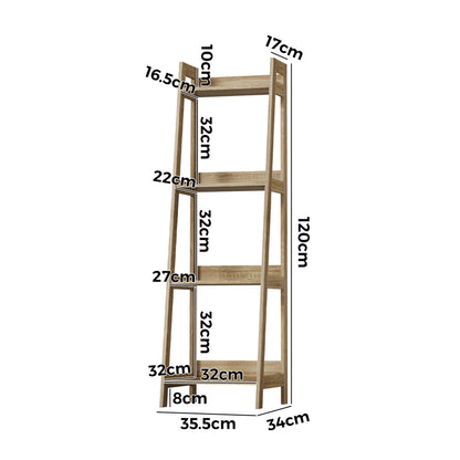 Oikiture Display Shelf 4 Tier Corner Ladder Shelves Natural-Bookshelf-PEROZ Accessories