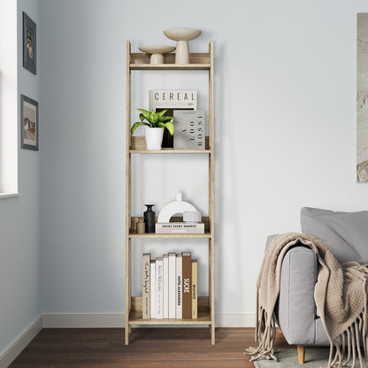 Oikiture Display Shelf 4 Tier Corner Ladder Shelves Natural-Bookshelf-PEROZ Accessories