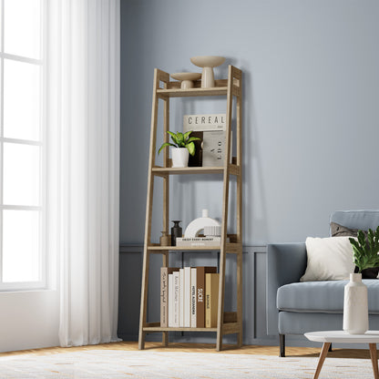 Oikiture Display Shelf 4 Tier Corner Ladder Shelves Natural-Bookshelf-PEROZ Accessories