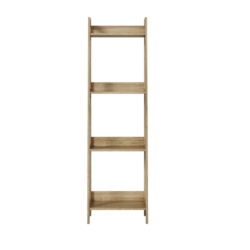 Oikiture Display Shelf 4 Tier Corner Ladder Shelves Natural-Bookshelf-PEROZ Accessories