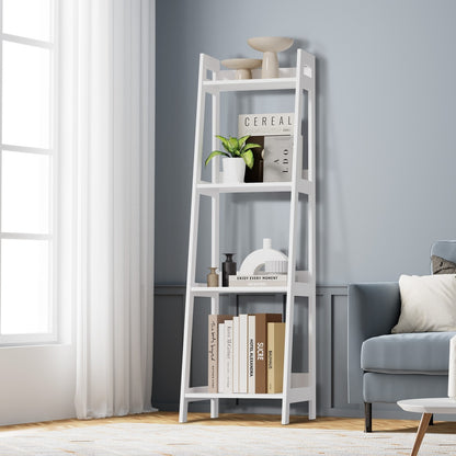Oikiture Display Shelf 4 Tier Corner Ladder Shelves White-Bookshelf-PEROZ Accessories