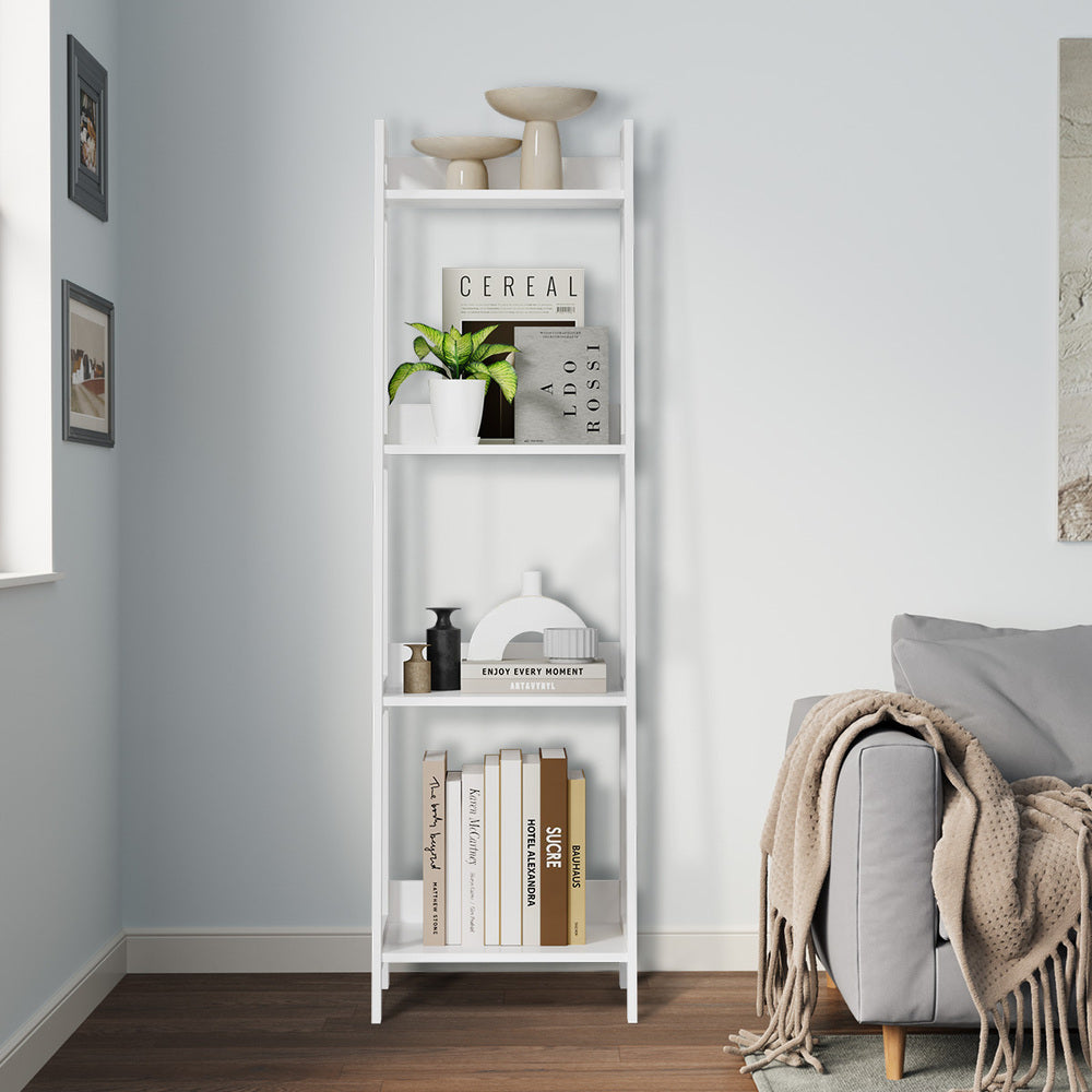 Oikiture Display Shelf 4 Tier Corner Ladder Shelves White-Bookshelf-PEROZ Accessories