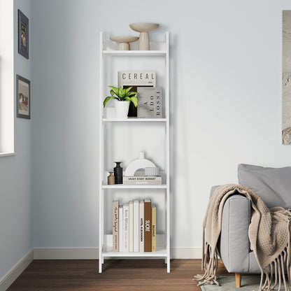 Oikiture Display Shelf 4 Tier Corner Ladder Shelves White-Bookshelf-PEROZ Accessories