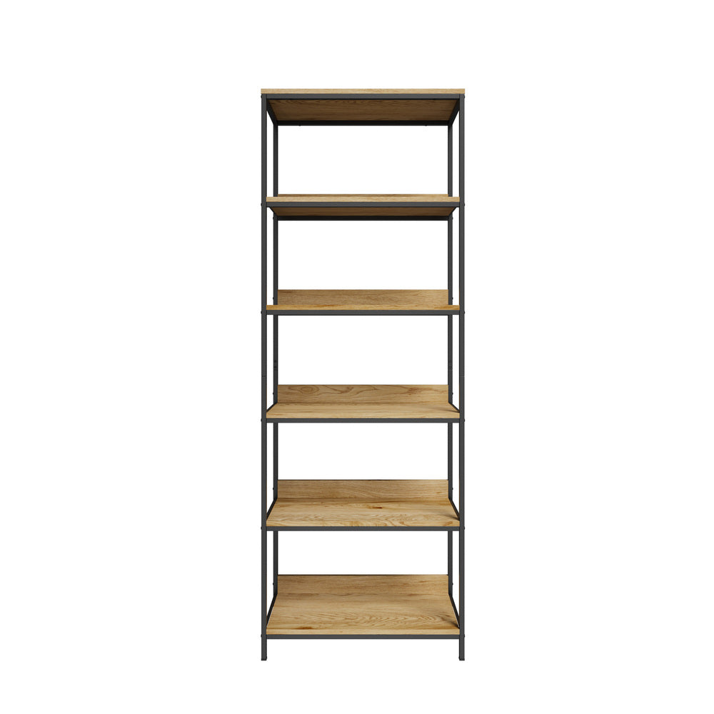 Oikiture Display Shelf 5 Tier Storage Shelves Black &amp; Natural-Display Shelf-PEROZ Accessories