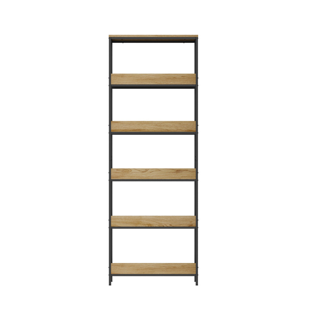 Oikiture Display Shelf 5 Tier Storage Shelves Black &amp; Natural-Display Shelf-PEROZ Accessories