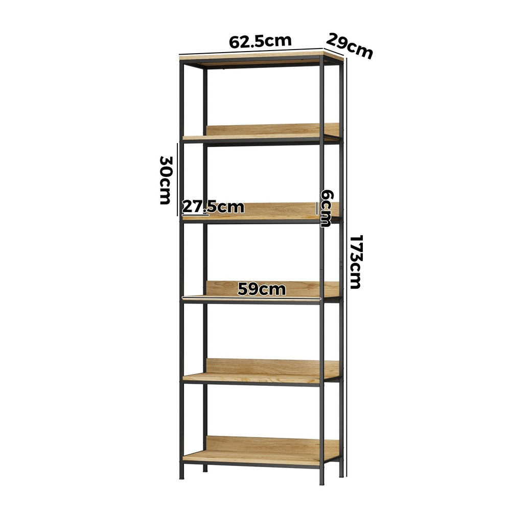 Oikiture Display Shelf 5 Tier Storage Shelves Black &amp; Natural-Display Shelf-PEROZ Accessories