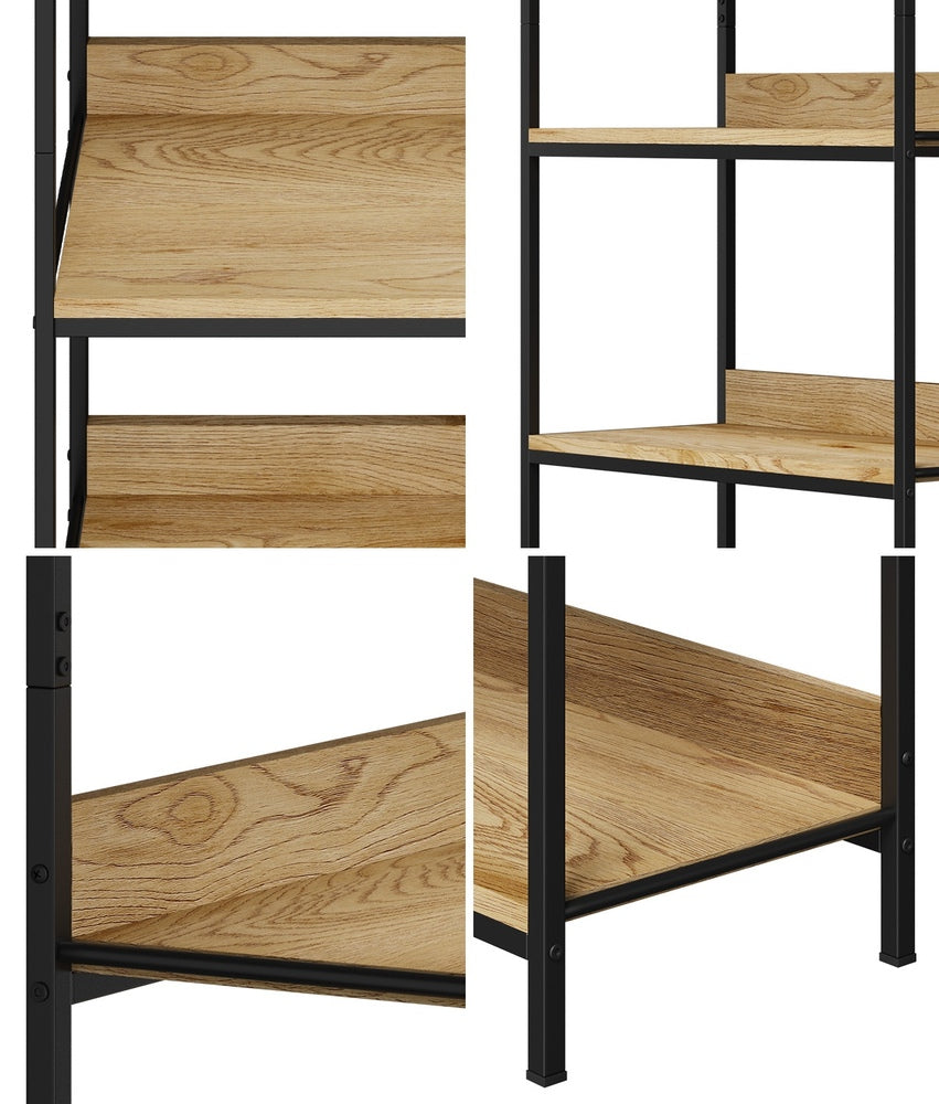 Oikiture Display Shelf 5 Tier Storage Shelves Black &amp; Natural-Display Shelf-PEROZ Accessories