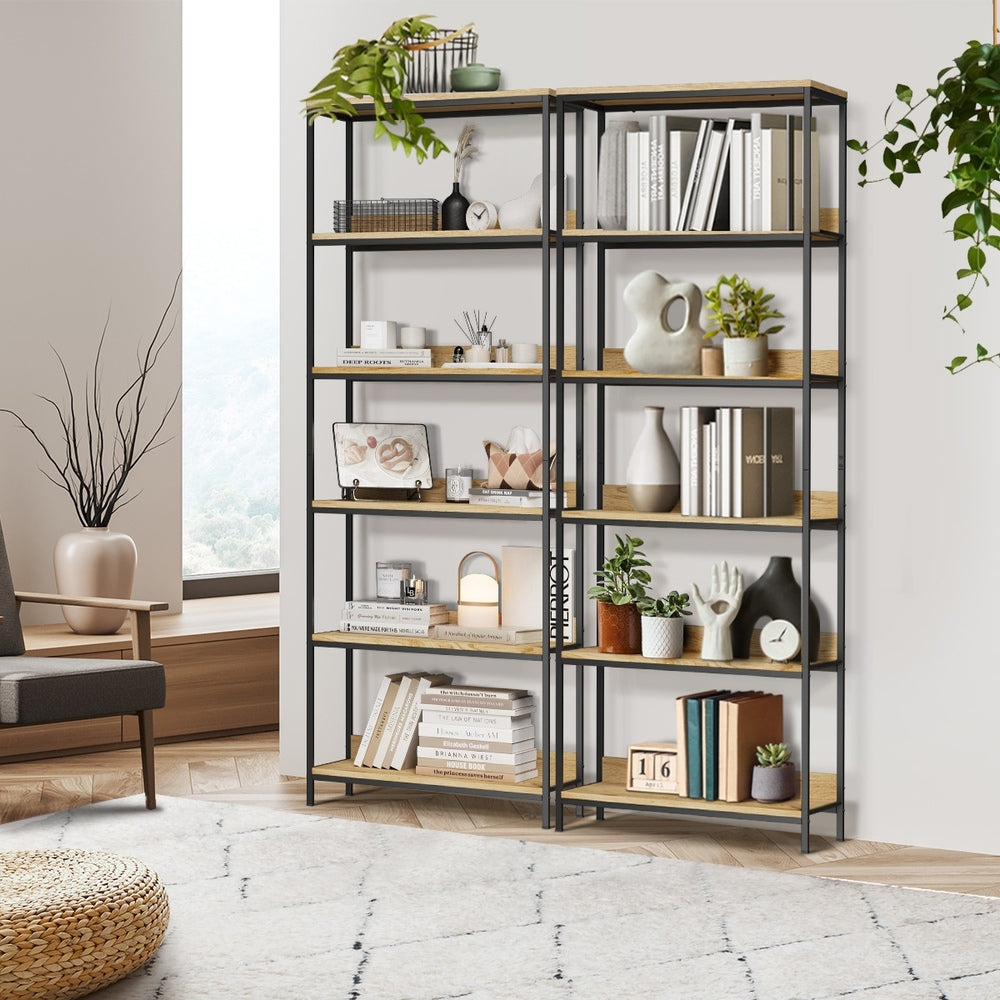 Oikiture Display Shelf 5 Tier Storage Shelves Black &amp; Natural-Display Shelf-PEROZ Accessories