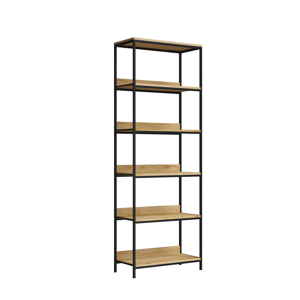 Oikiture Display Shelf 5 Tier Storage Shelves Black &amp; Natural-Display Shelf-PEROZ Accessories