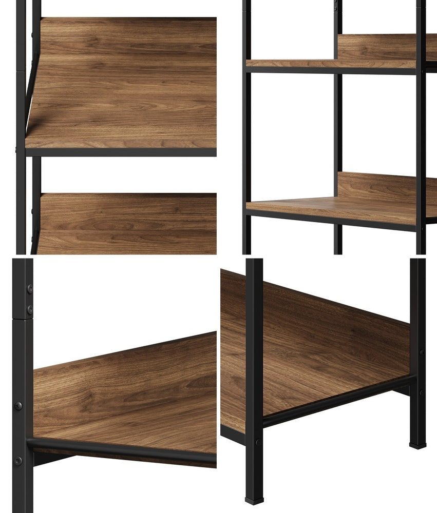Oikiture Display Shelf 5 Tier Storage Shelves Black &amp; Walnut-Display Shelf-PEROZ Accessories