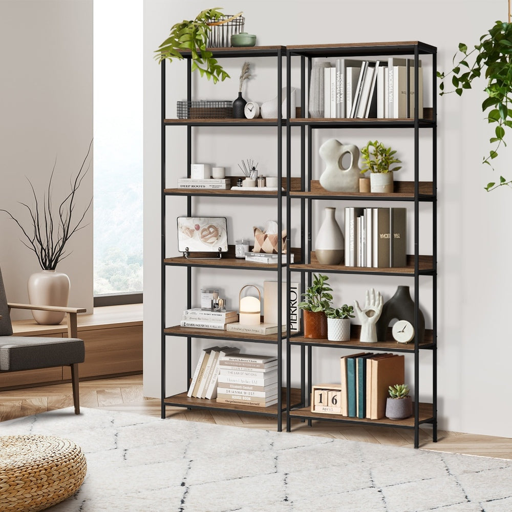 Oikiture Display Shelf 5 Tier Storage Shelves Black &amp; Walnut-Display Shelf-PEROZ Accessories