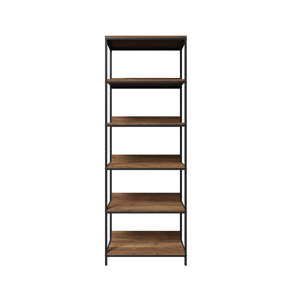 Oikiture Display Shelf 5 Tier Storage Shelves Black &amp; Walnut-Display Shelf-PEROZ Accessories