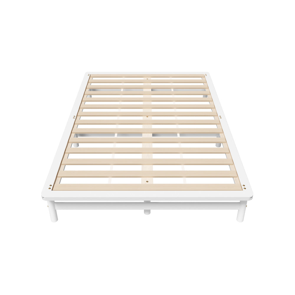 Oikiture Double Wooden Bed Frame Solid Pine Timber White-Wooden Bed Frames-PEROZ Accessories