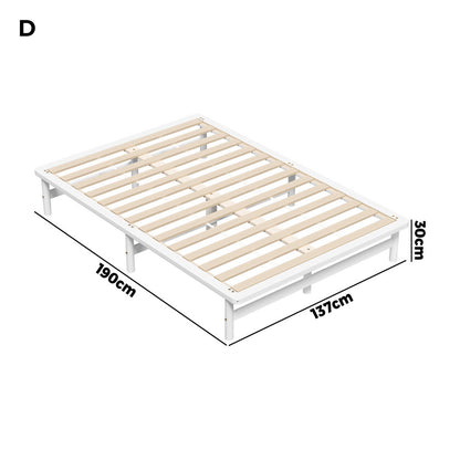 Oikiture Double Wooden Bed Frame Solid Pine Timber White-Wooden Bed Frames-PEROZ Accessories