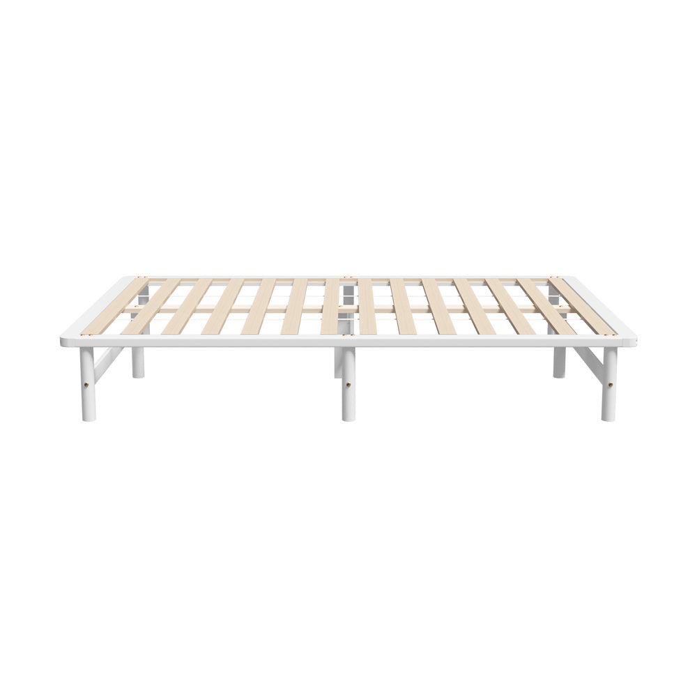 Oikiture Double Wooden Bed Frame Solid Pine Timber White-Wooden Bed Frames-PEROZ Accessories