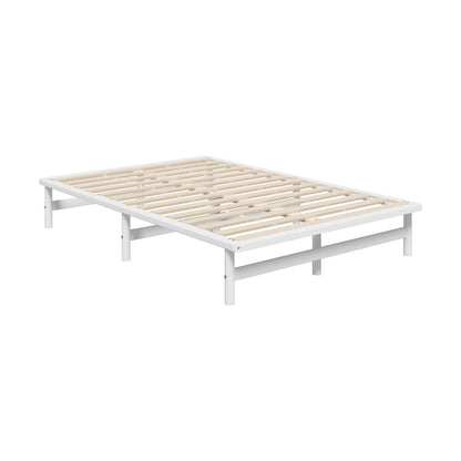 Oikiture Double Wooden Bed Frame Solid Pine Timber White-Wooden Bed Frames-PEROZ Accessories