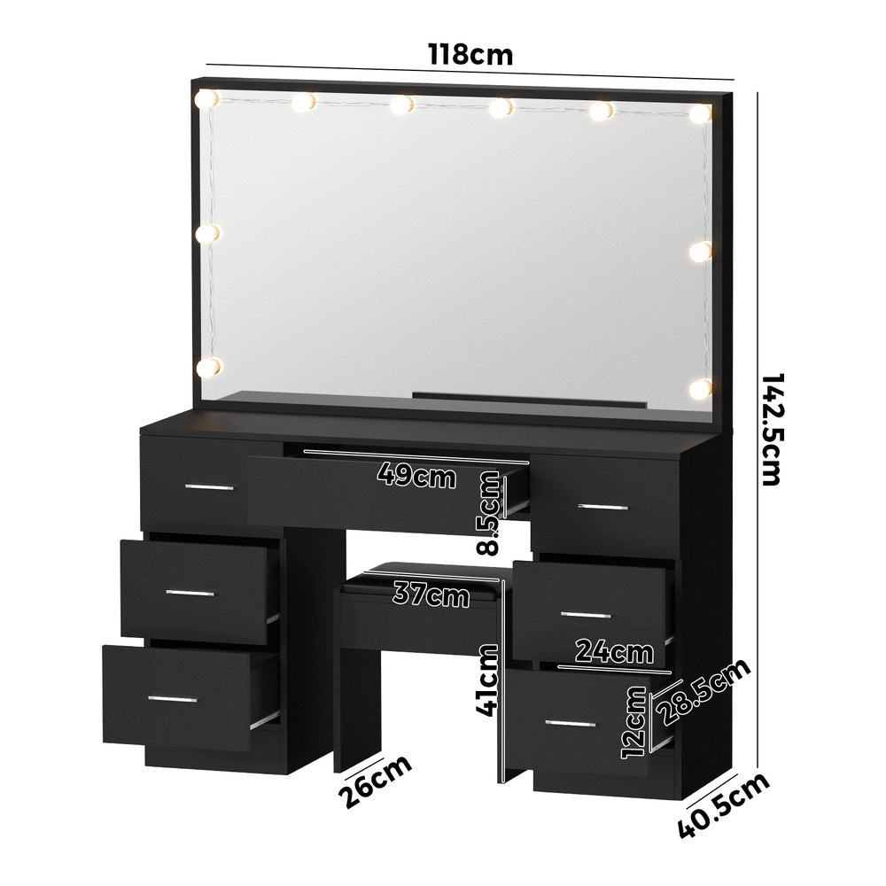 Oikiture Dressing Table Large Makeup Mirror 10 LED Bulbs Black-Dressing Table-PEROZ Accessories