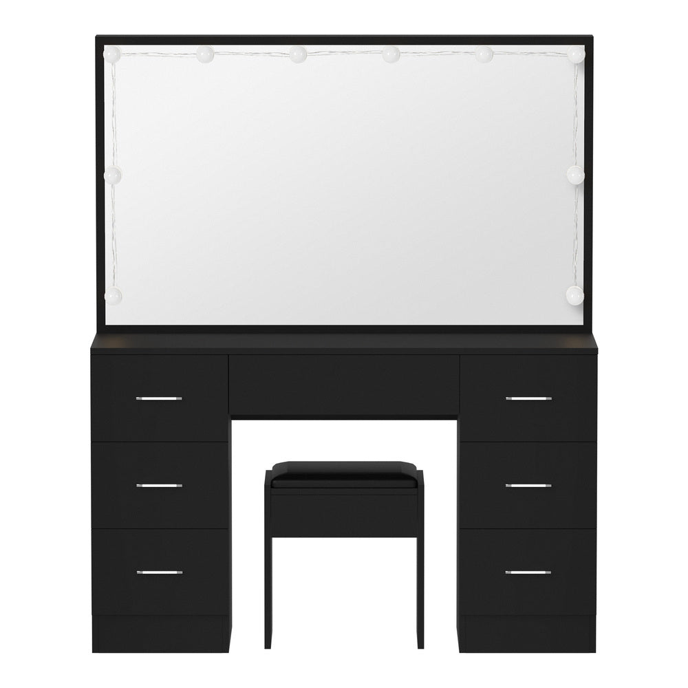 Oikiture Dressing Table Large Makeup Mirror 10 LED Bulbs Black-Dressing Table-PEROZ Accessories