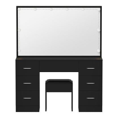 Oikiture Dressing Table Large Makeup Mirror 10 LED Bulbs Black-Dressing Table-PEROZ Accessories