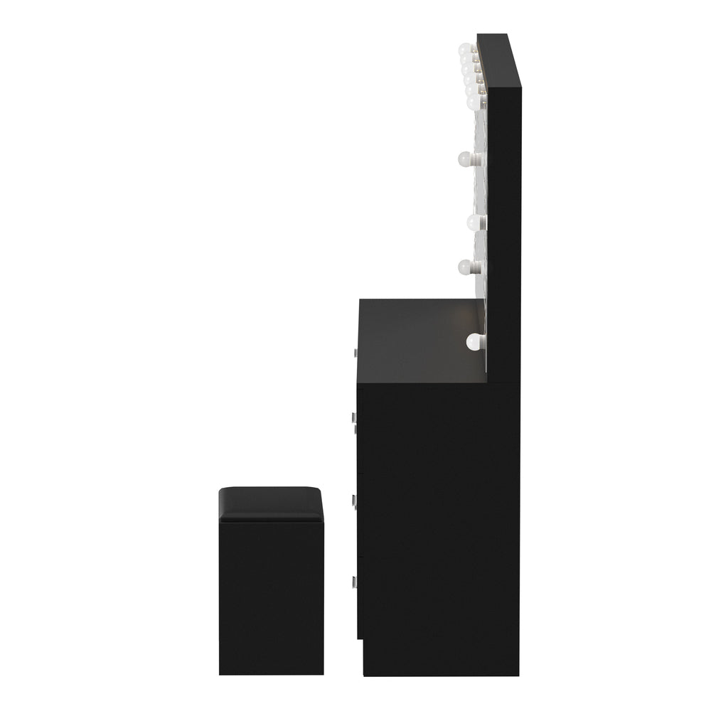 Oikiture Dressing Table Large Makeup Mirror 10 LED Bulbs Black-Dressing Table-PEROZ Accessories