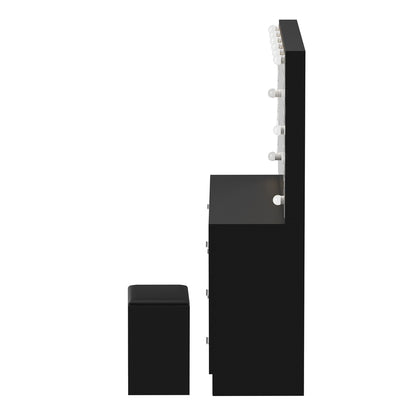 Oikiture Dressing Table Large Makeup Mirror 10 LED Bulbs Black-Dressing Table-PEROZ Accessories