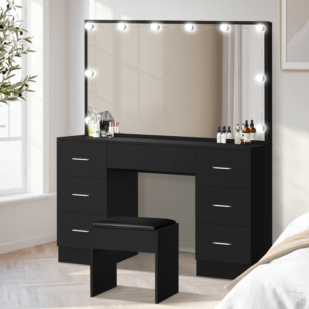 Oikiture Dressing Table Large Makeup Mirror 10 LED Bulbs Black-Dressing Table-PEROZ Accessories