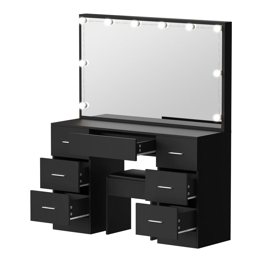 Oikiture Dressing Table Large Makeup Mirror 10 LED Bulbs Black-Dressing Table-PEROZ Accessories